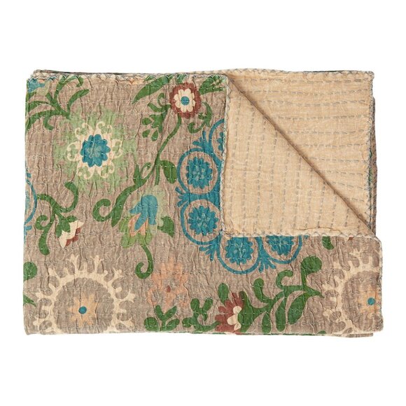 Taj Hotel Home Decor Kantha Cotton Throw | 1-Piece | Multicolor | 50"x70" - Picture 1 of 3
